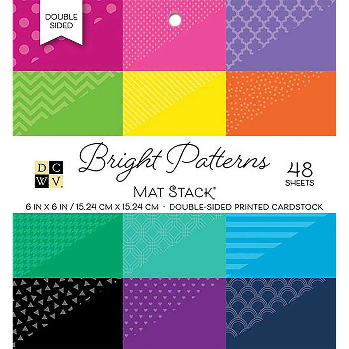 DCWV Double Sided Cardstock Stack Bright Pattern, 6in x 6in