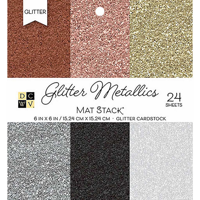 DCWV Single-Sided Cardstock Stack 6in x 6in 24/Pkg- Glitter Metallic Solid