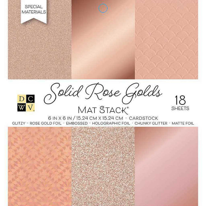 Cardstock Stack Rose Gold Solid, 6in x 6in 18 Sheets 6 Designs/3 Each