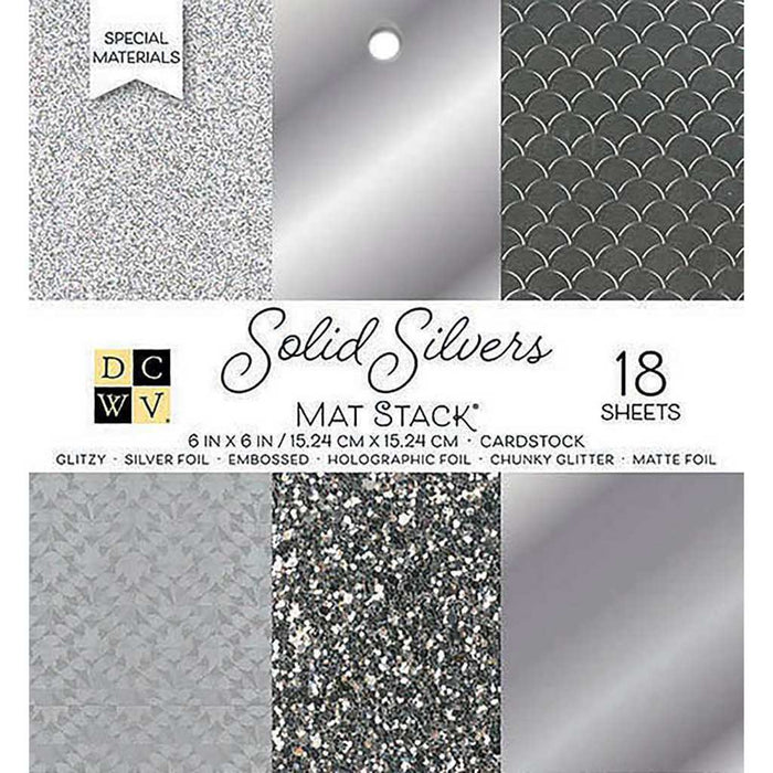DCWV Solid Silvers Glitter & Foil Cardstock Stack 6x6 Inch