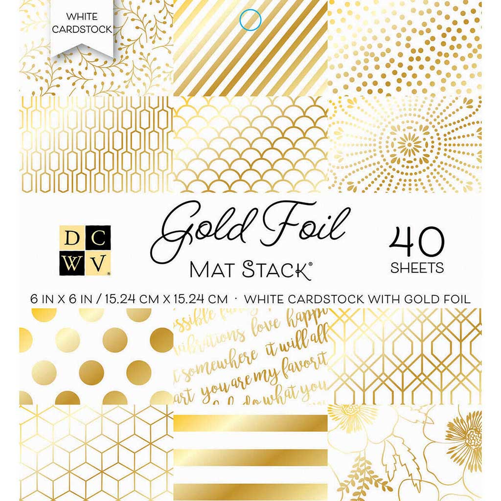 Cardstock Stack White With Gold, 6in x 6in