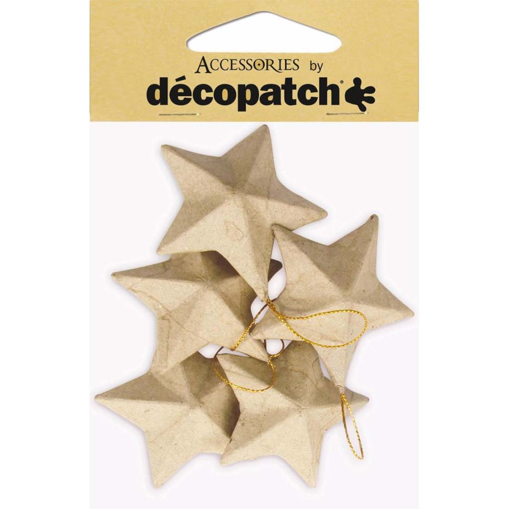 Paper Mache Star Ornaments, 5Pkg
