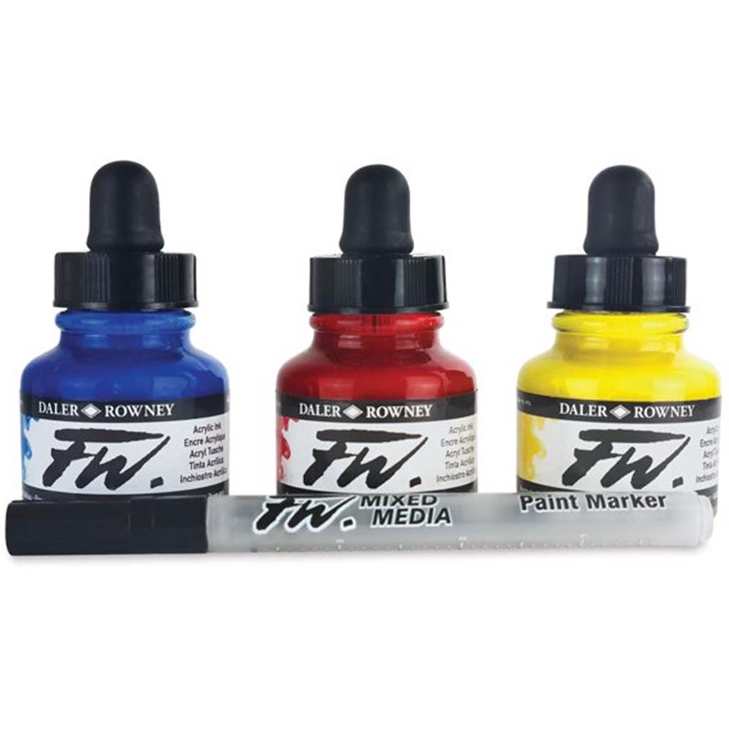 FW Acrylic Water Resistant Artists Ink 1oz Starter Colors Set of 3