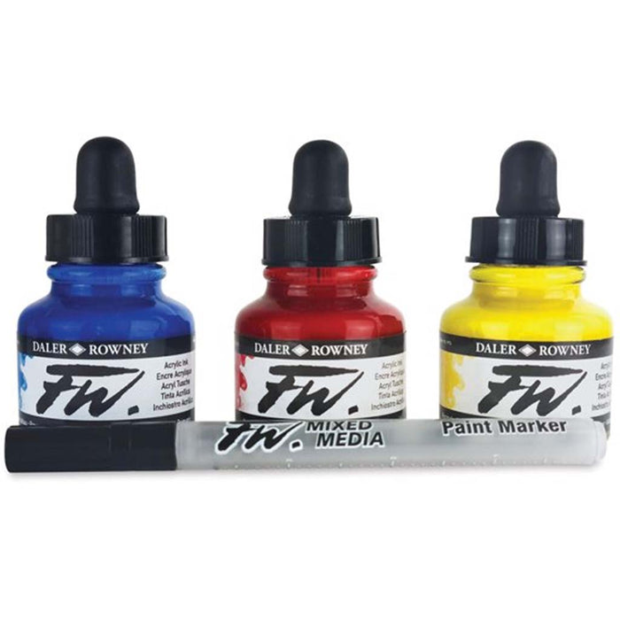 FW Acrylic Water Resistant Artists Ink 1oz Starter Colors Set of 3