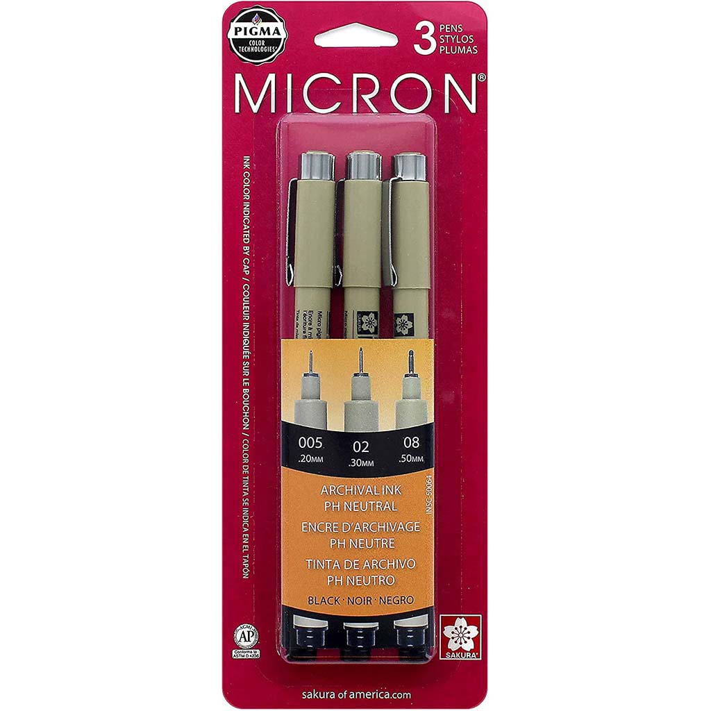 Sakura Pigma Micron Pen Set of 3 Black