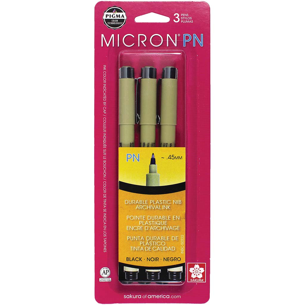 Pigma Micron Plastic Nib Pen Set of 3 Pen Set .45