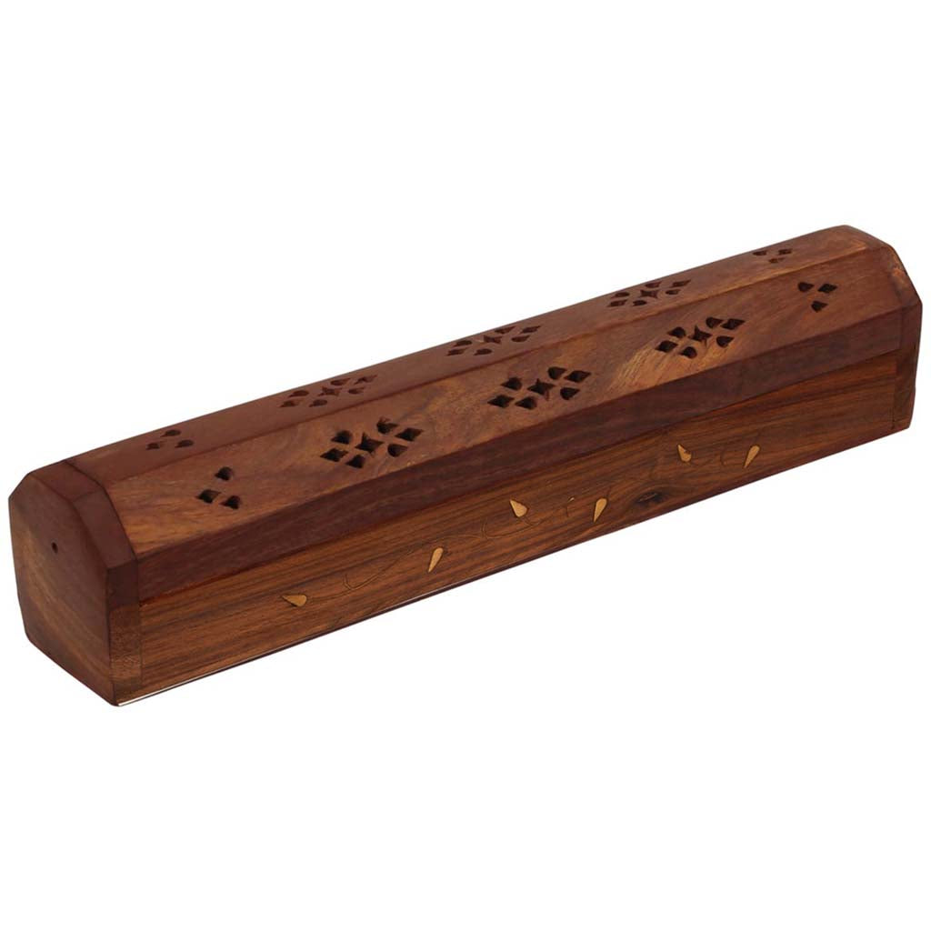 Wood Incense Box Burner Leaves