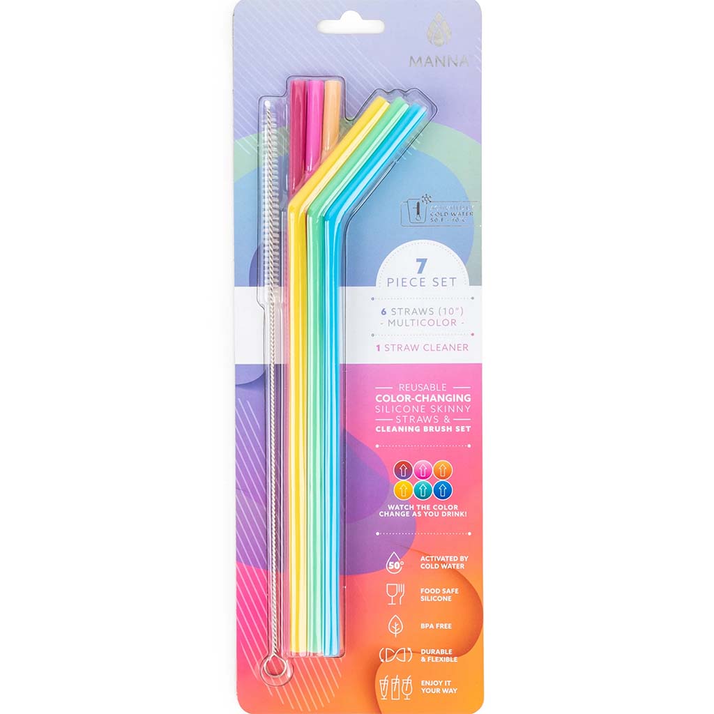 Multicolor Silicone Skinny Straws and Cleaner Set, 7pc