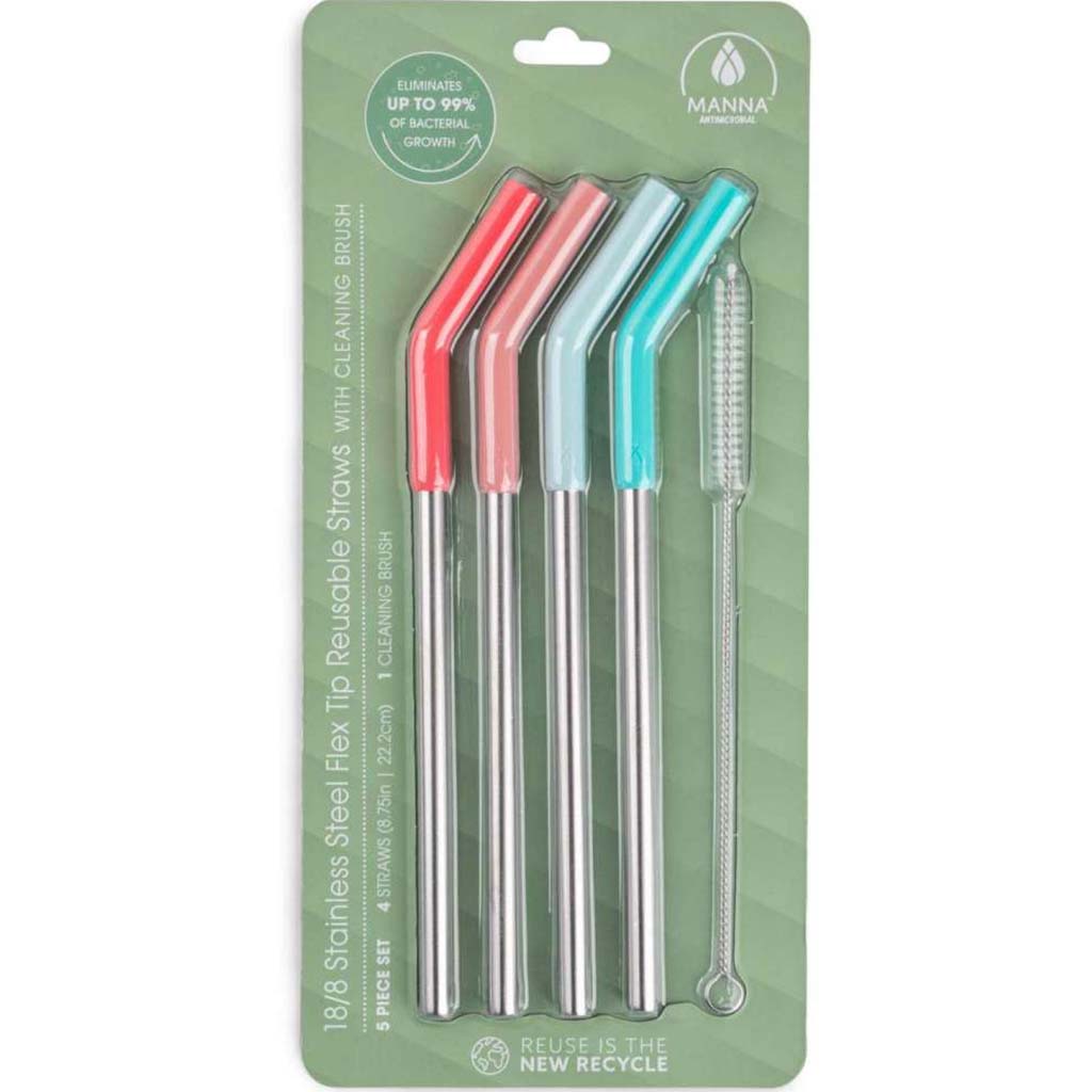 Stainless Steel Straws With Flex Tips And Cleaner, 5pc
