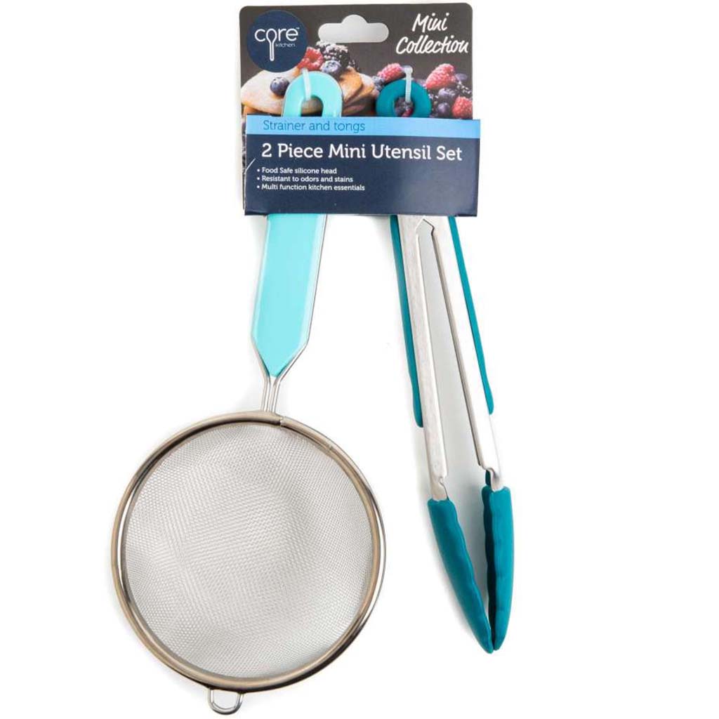 Mini Utensil Set 2pc. Strainer 9in, Mini Tongs 8in