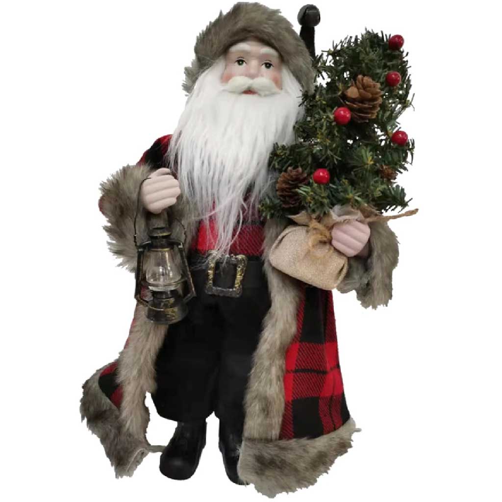 Buffalo Plaid Plush Santa, 18in