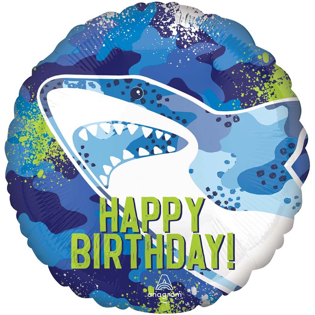 Shark Happy Birthday Foil Balloon, 18in