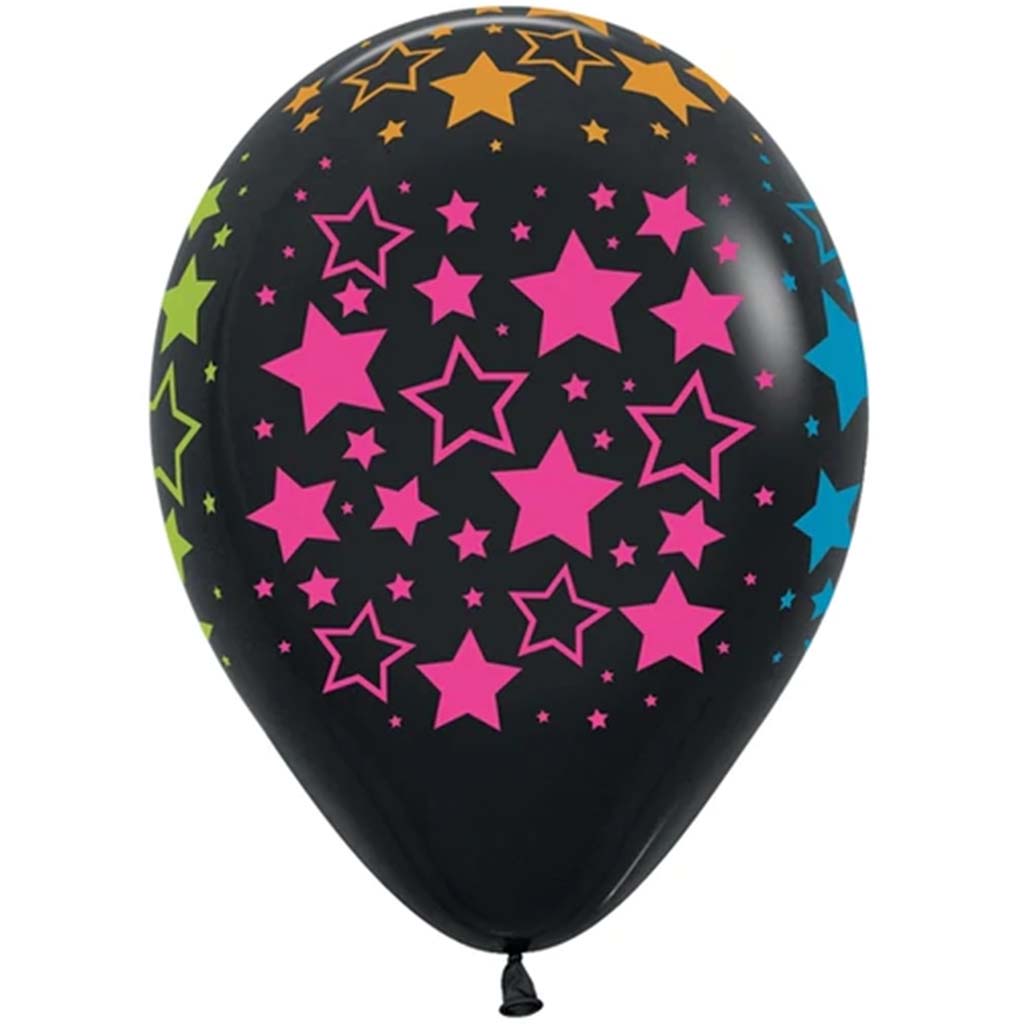 Neon Bold Stars Deluxe Black Latex Balloon, 11in