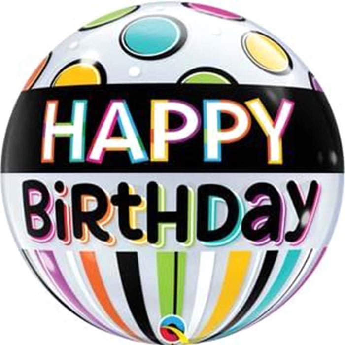 Birthday Black Band & Dots Bubble Balloon, 22in
