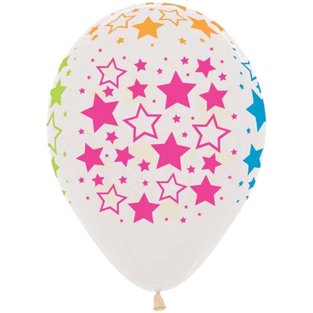 Neon Bold Stars Crystal Clear Latex Balloon, 11in