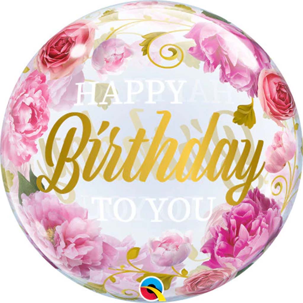 Happy Birthday To You Pink Peonies Bubble Balloon, 22in