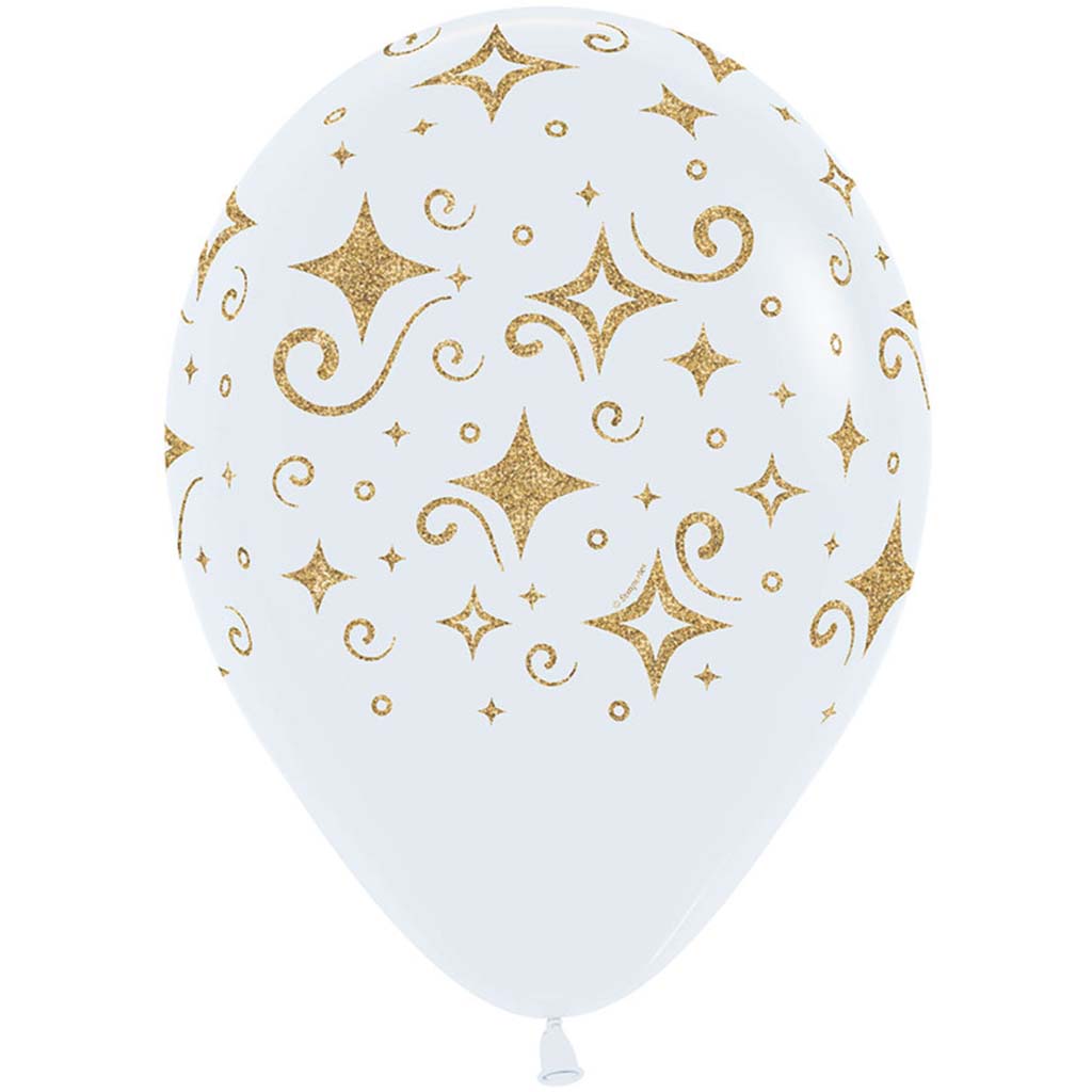 Golden Diamonds Fashion White Latex Balloon, 11in