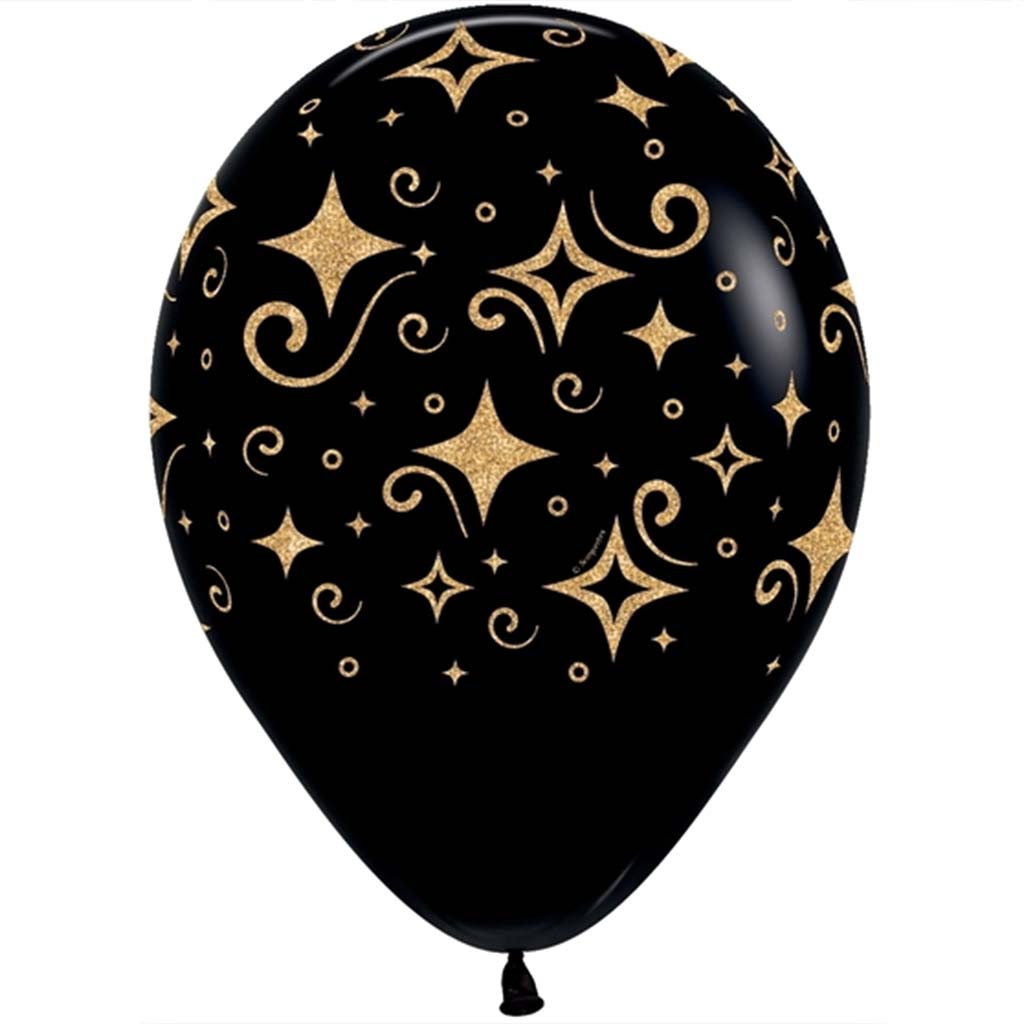 Golden Diamonds Deluxe Black Latex Balloon, 11in