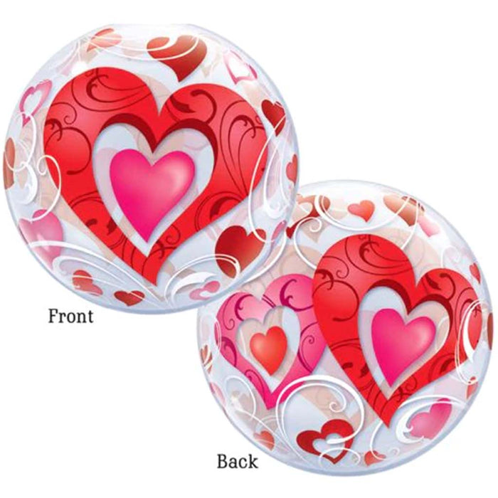 Red Hearts & Filigree Bubble Balloon, 22in