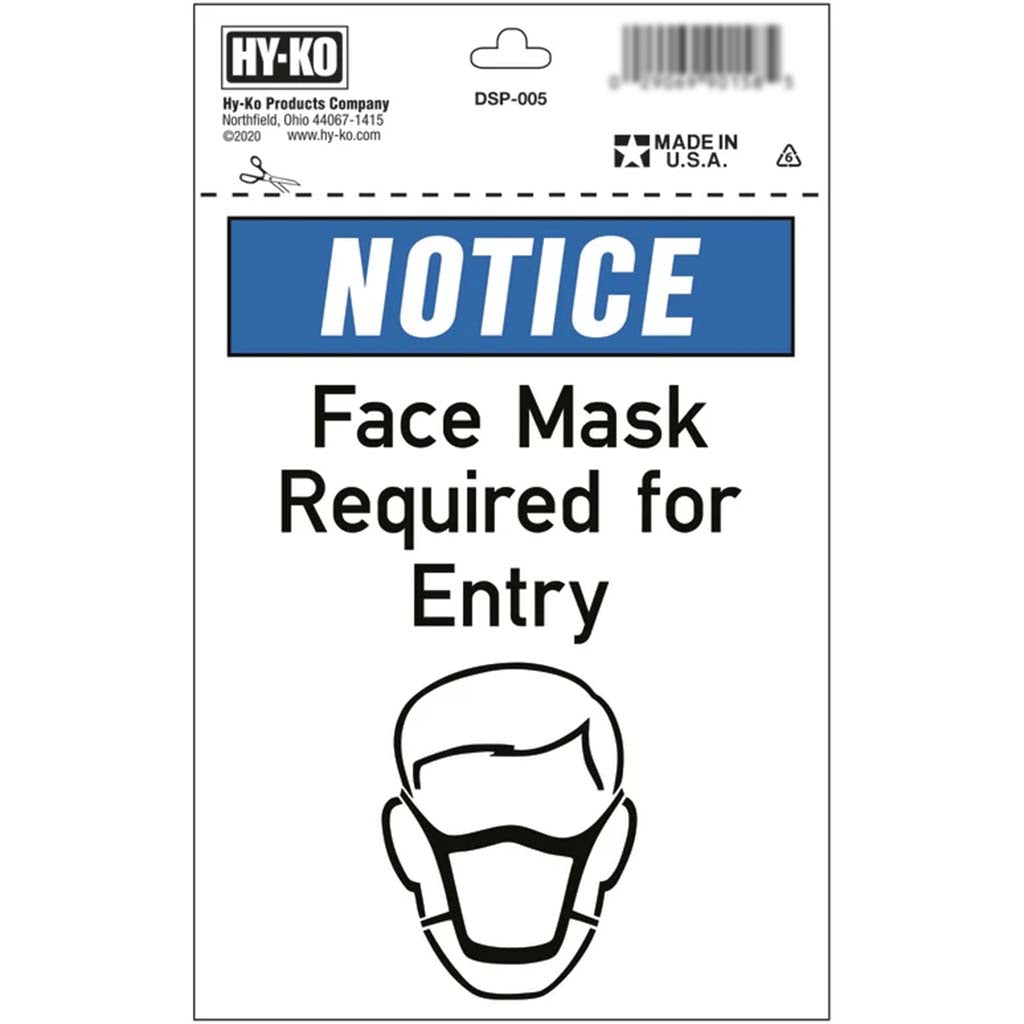 English White Mask Needed Sign 7in x 5in