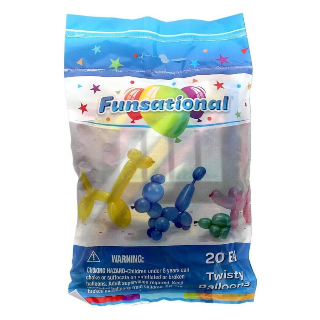 Funsational Twisty Balloons Assorted Colors, 20ct