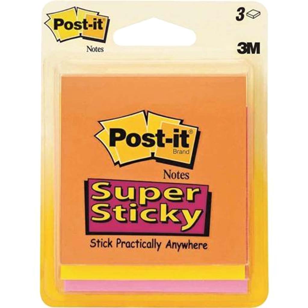 Super Sticky Note Neon, Post-It 3in x 3in 45 Sheets