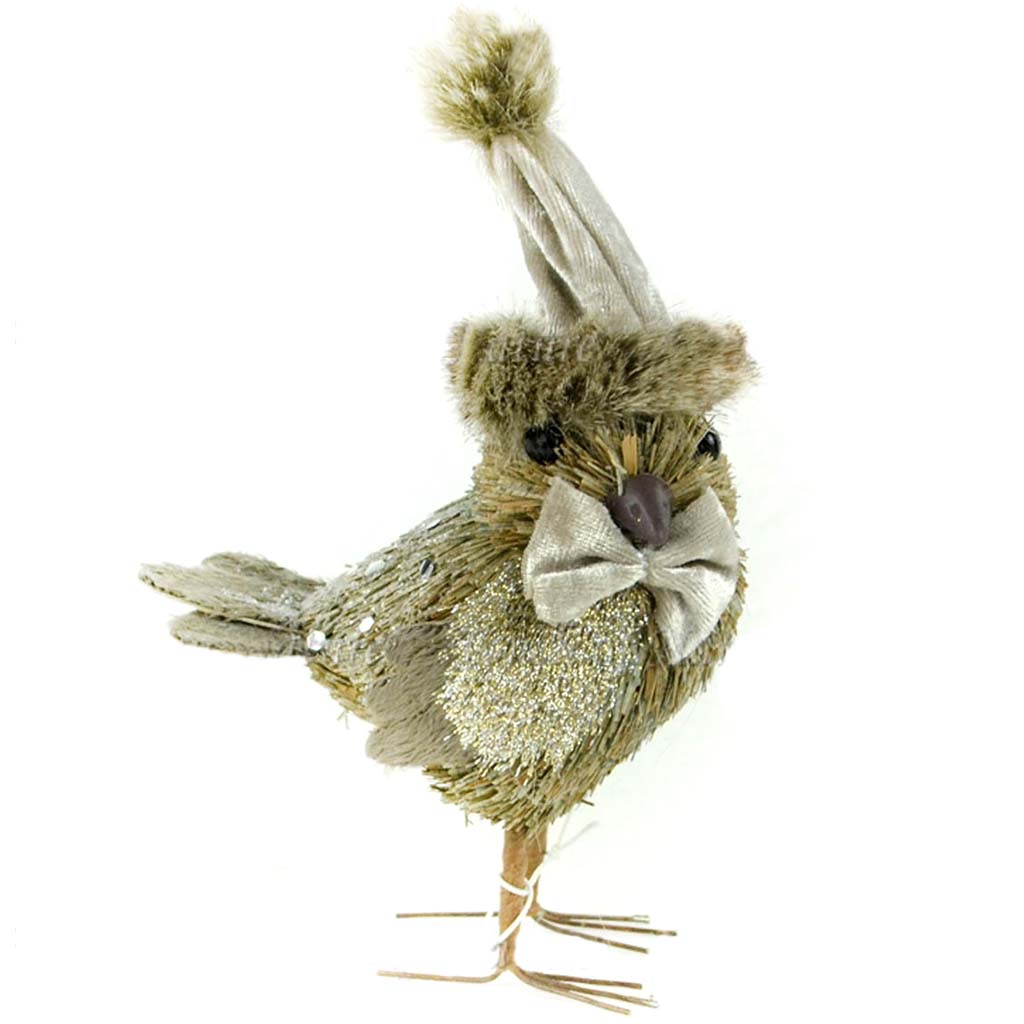 Standing Sisal Bird With Felt Hat 7in
