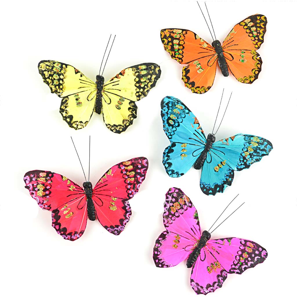 Glitter Butterfly Assortment Color on a Clip 5pc