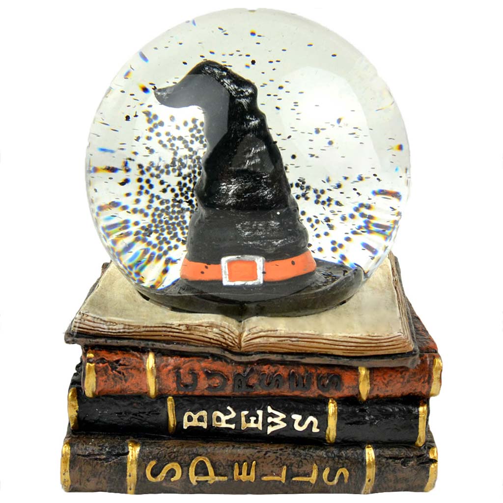 Witch Hat and Spell Books Snow Globe, 5.5in
