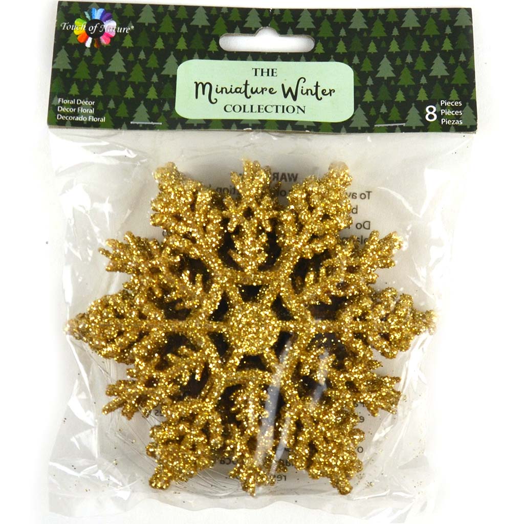 Gold Glitter Snowflakes 8pc, 4in