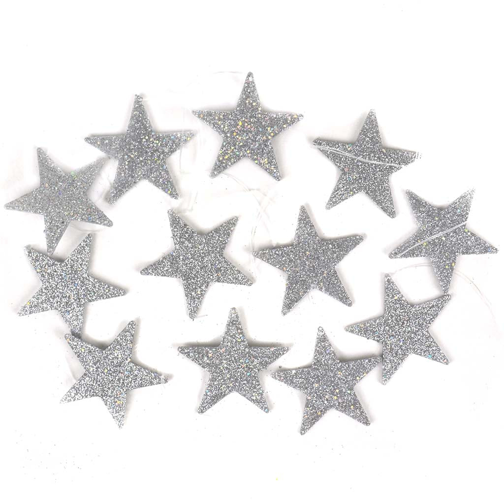 Mini Flat Silver Glitter Star 2in 10pcs