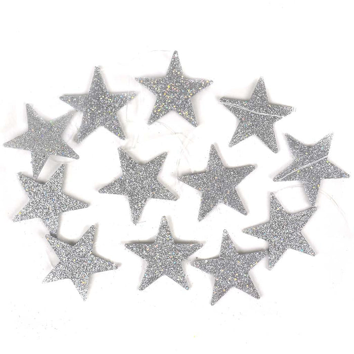 Mini Flat Silver Glitter Star 2in 10pcs