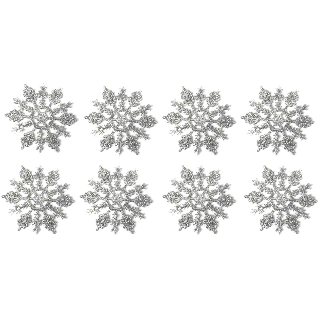 Silver Glitter Snowflakes 4in 8pcs