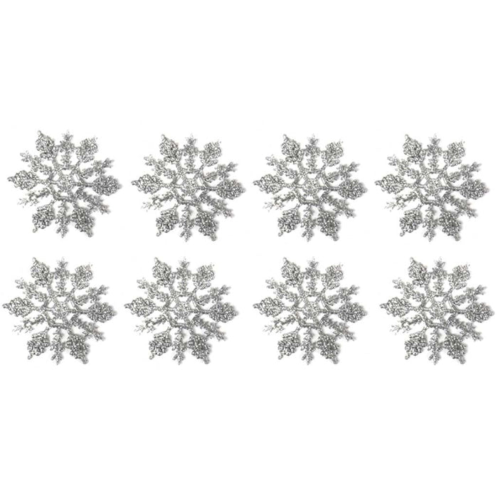 Silver Glitter Snowflakes 4in 8pcs