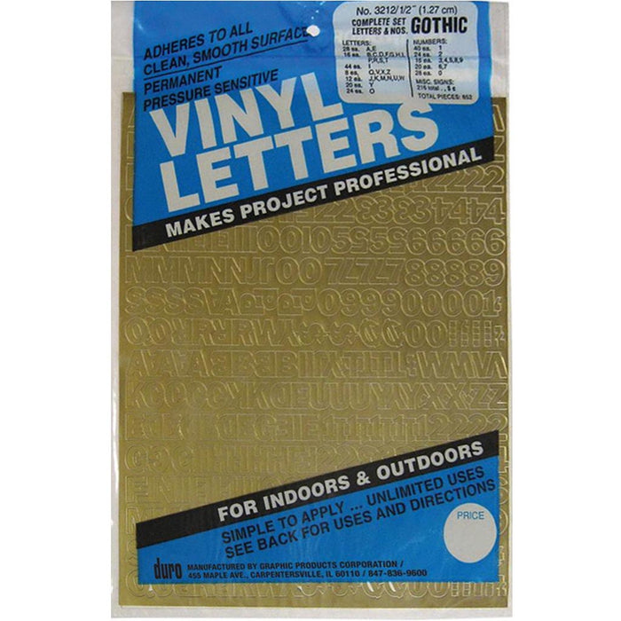 Permanent Adhesive Vinyl Letters & Numbers 0.5in Gold