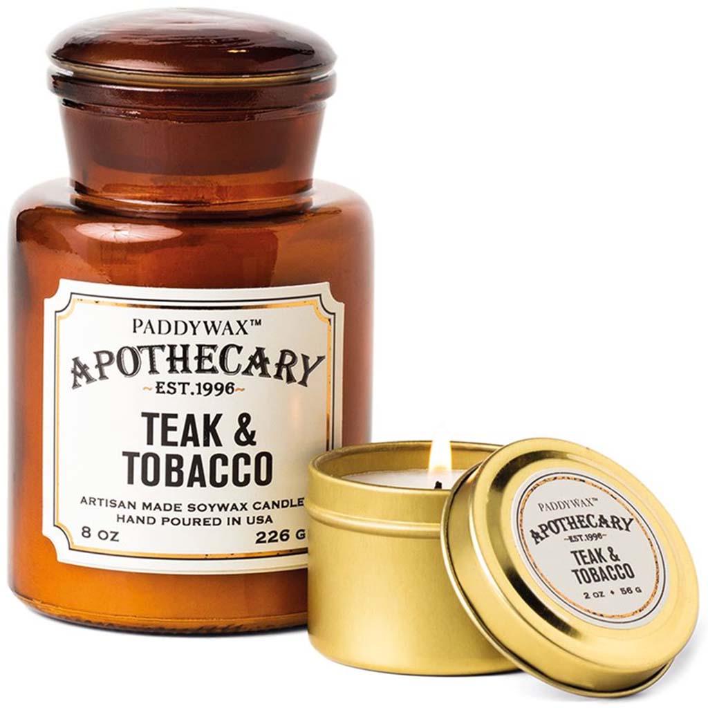 Apothecary Glass Candle Teak &amp; Tobacco, 8oz