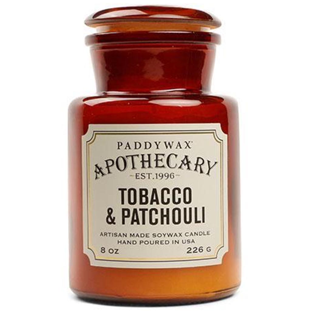 Apothecary Amber Glass Candle Tobacco &amp; Patchouli 8oz