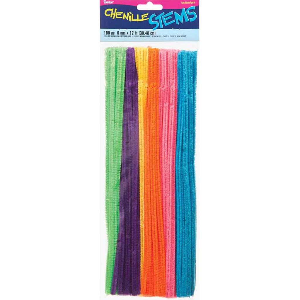 CHENILLE STEM NEON 100PCS/PKG 6MMX12IN 