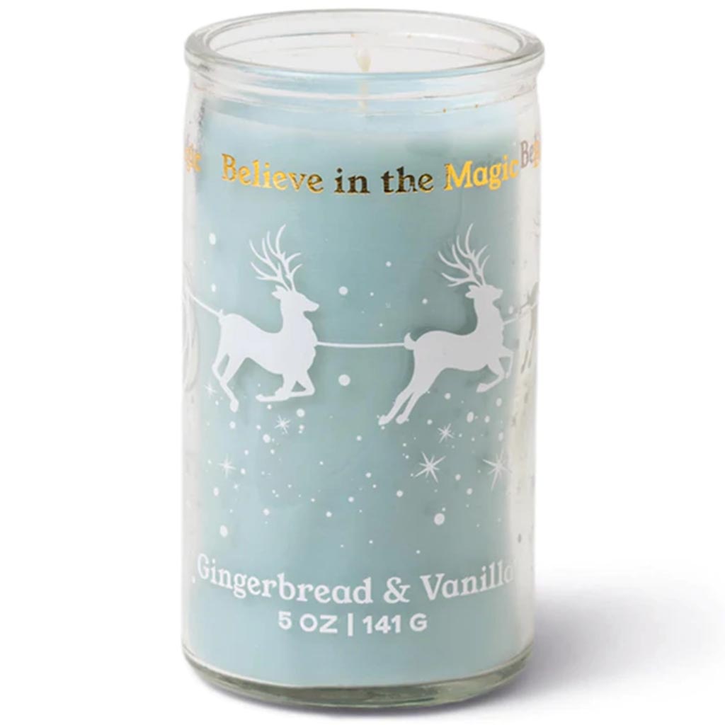 Holiday Spark Santa Sleigh Candle Gingerbread Vanilla 5oz Sky Blue