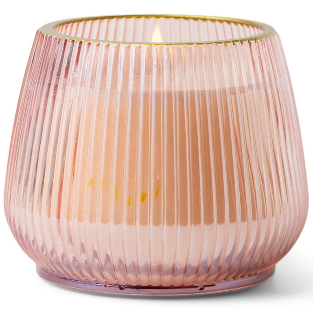Lum Lustre Blush Ribbed Glass Vessel Applewood &amp; Spice 12oz