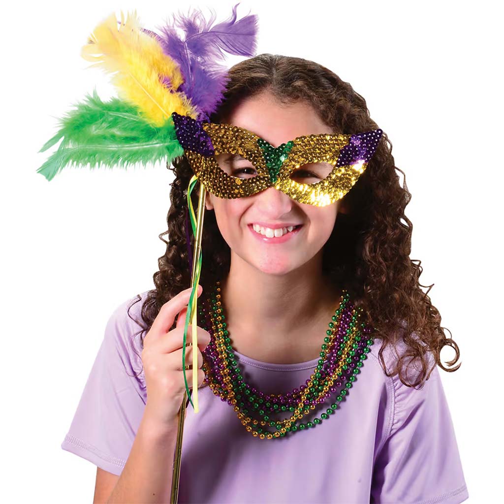 Mardi Gras Mask with Feather, Gold