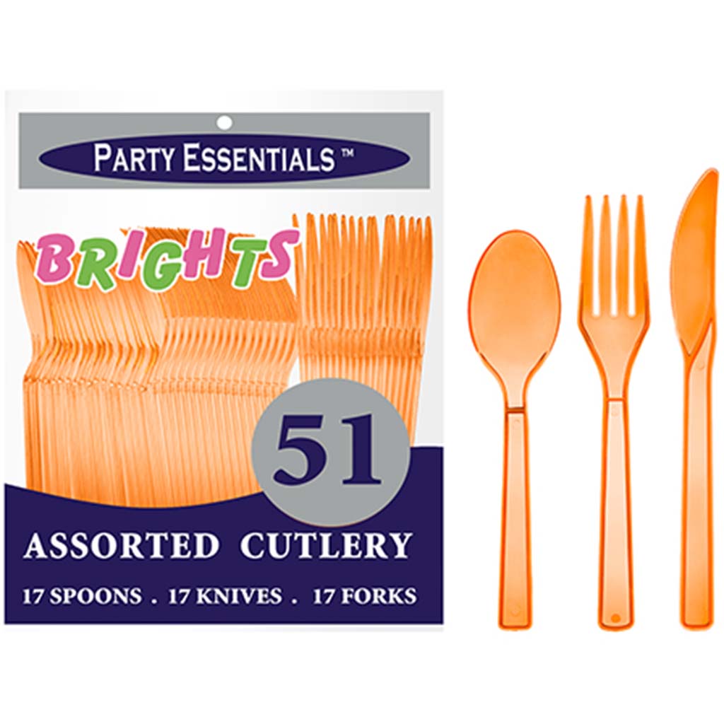 Neon Orange Assorted Cutlery, 51ct