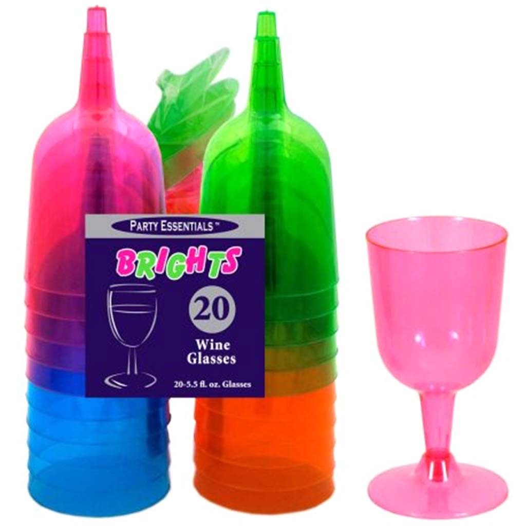 Assorted Neon Wine Glass 5.5oz, 20Pc