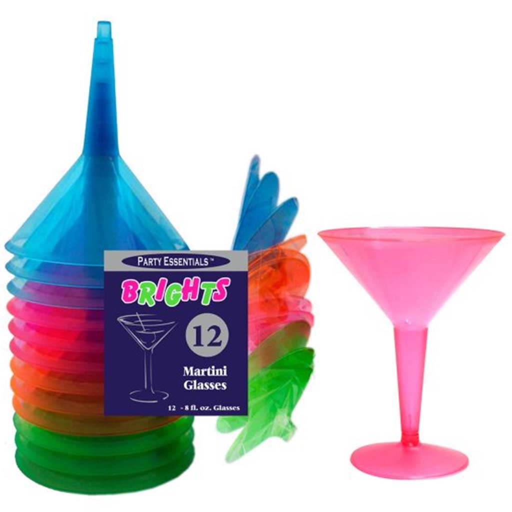 Assorted Neon Martini Glass 8oz, 12ct
