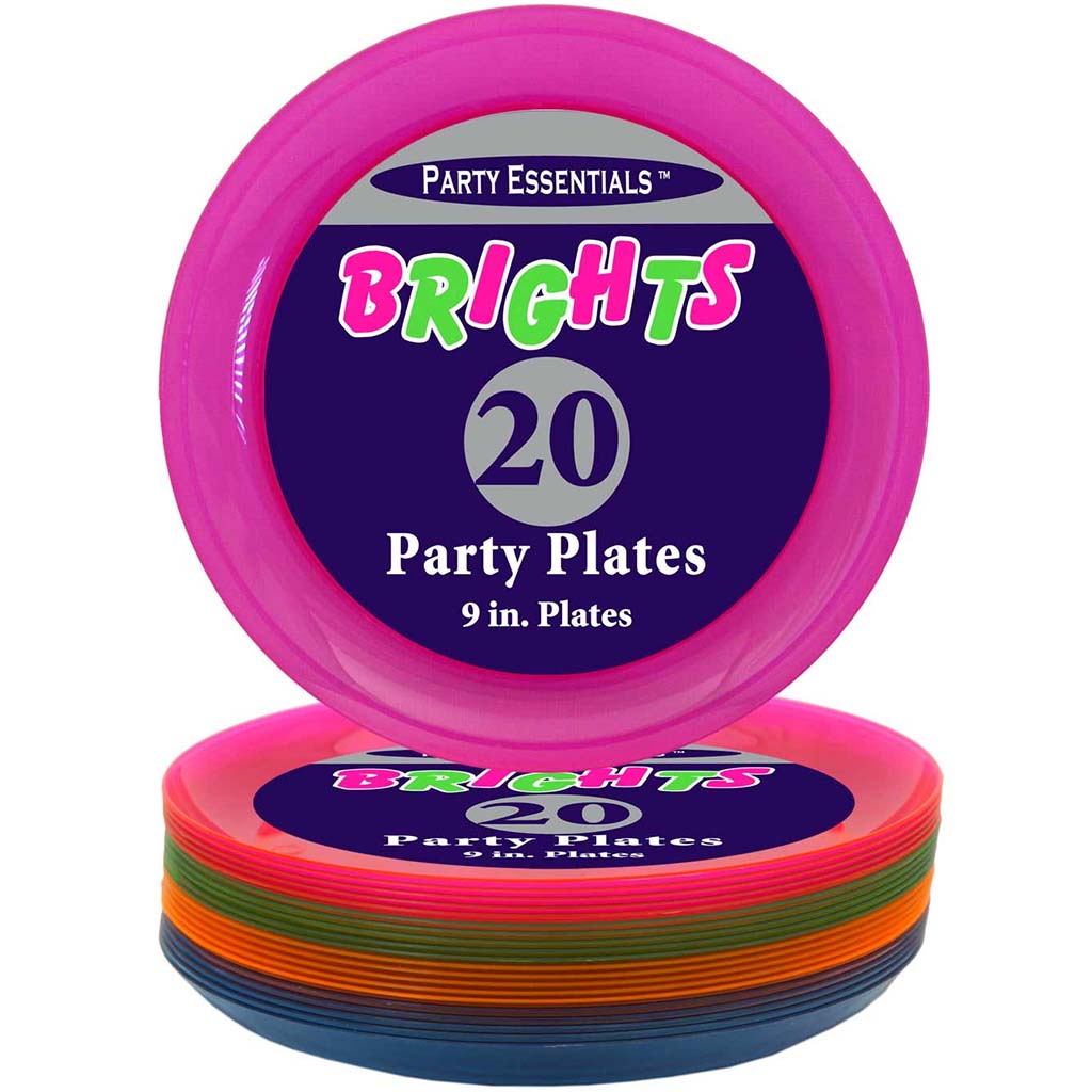 Assorted Neon Party Plate 9in, 20ct