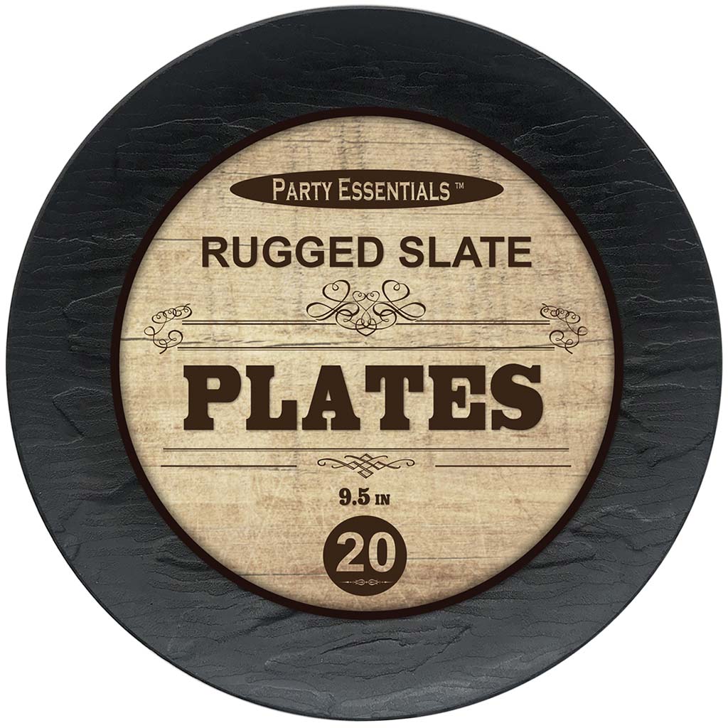 Black Rugged Slate Plates 9.5in, 20ct