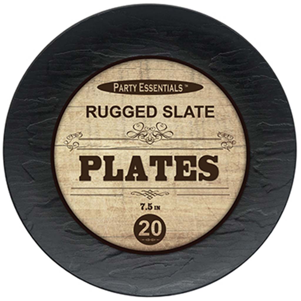 Black Rugged Slate Plates 7.5in, 20ct