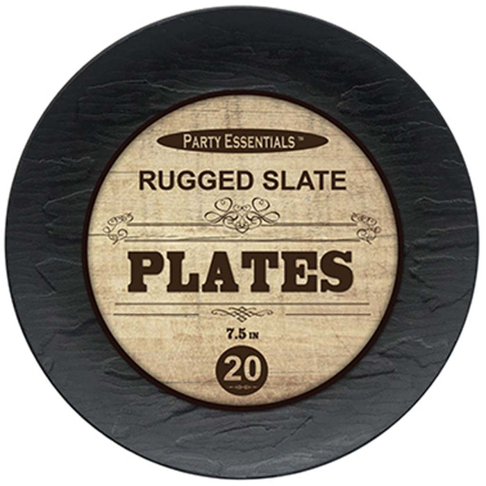 Black Rugged Slate Plates 7.5in, 20ct