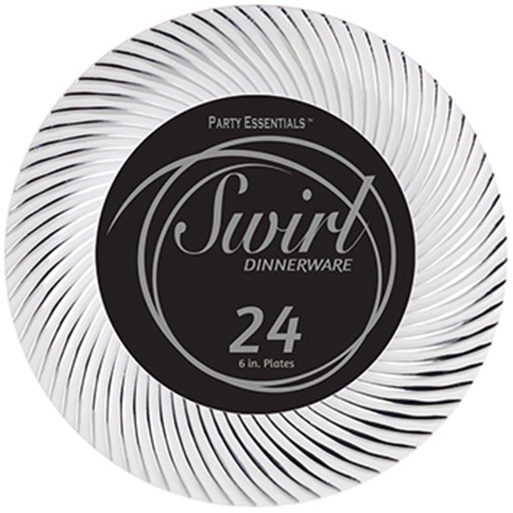 White/Silver Swirl Plates 6in