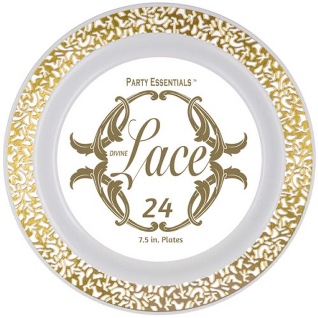 White With Gold Edge Lace Plates, 7.5in